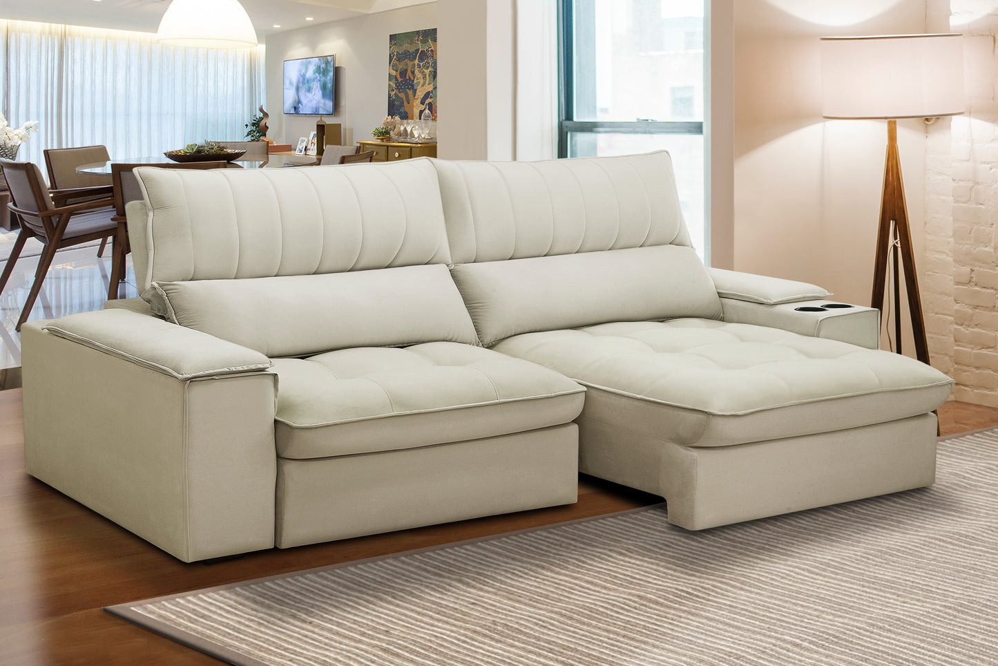 Sofá Bariloche 3 Cuerpos Reclinable Beige