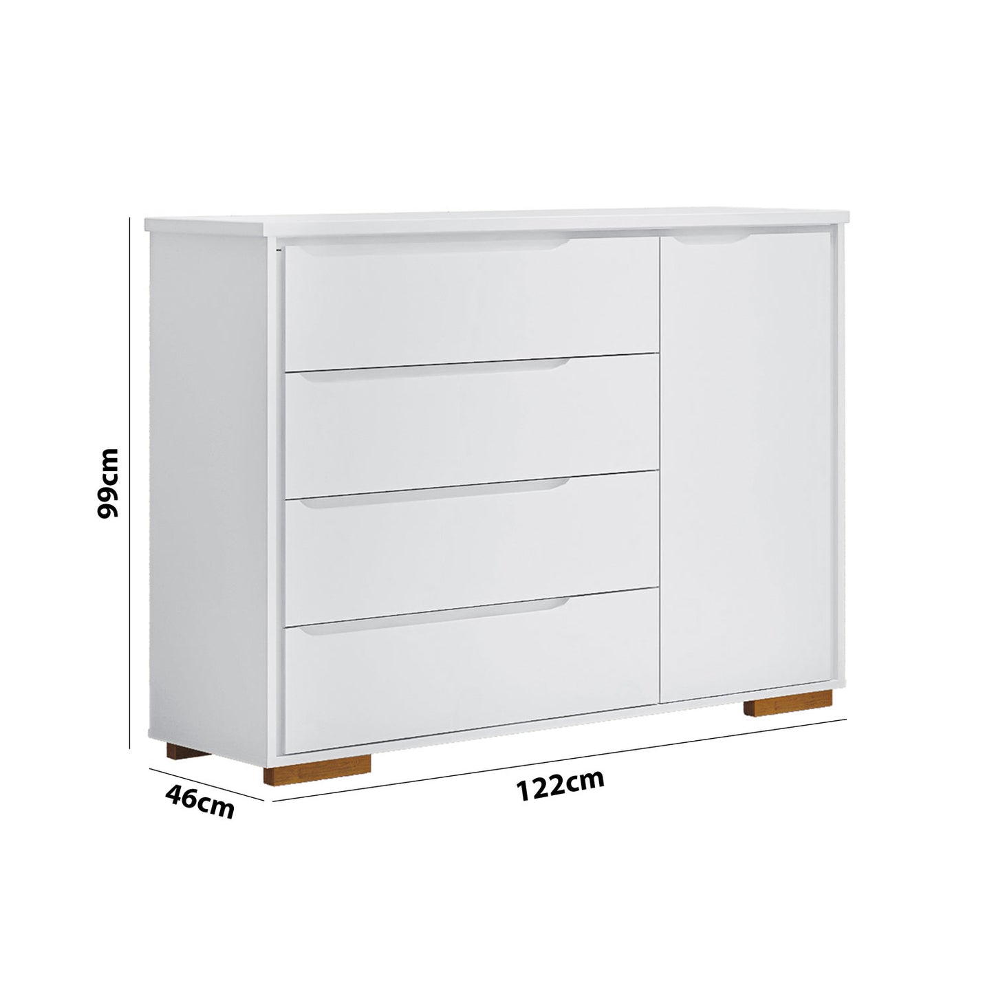 Cómoda Santorini 4 Cajones y Puerta de Madera