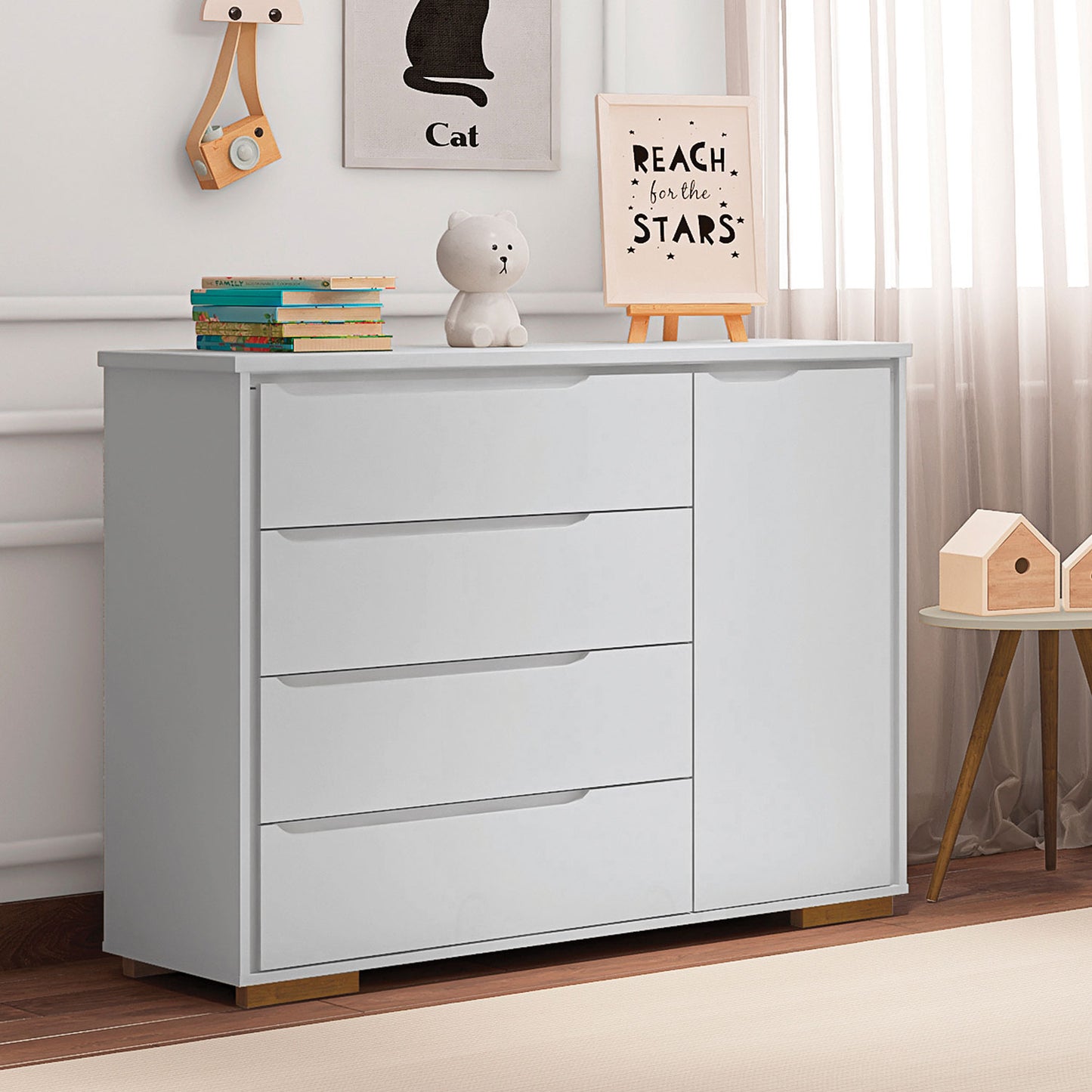 Cómoda Santorini 4 Cajones y Puerta de Madera