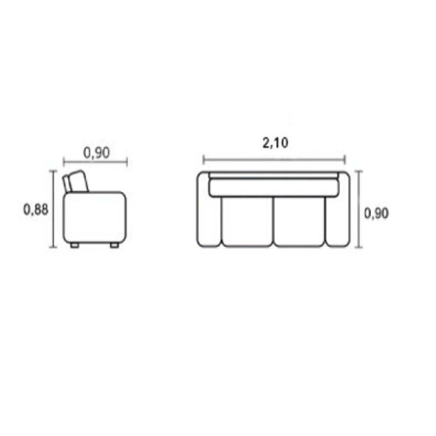 Sofa Cuero Trento 210CM Negro