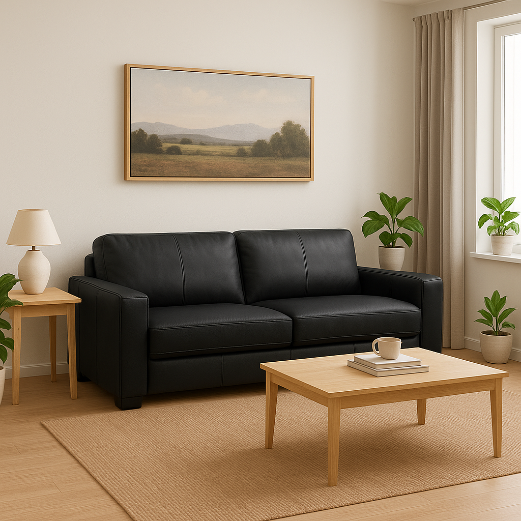 Sofa Cuero Trento 210CM Negro